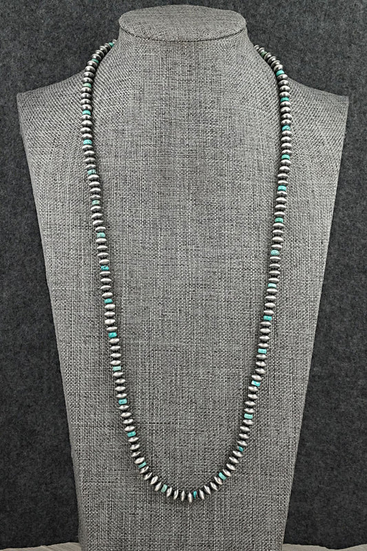 Turquoise & Sterling Silver Navajo Pearl Necklace 24" - Tonisha Haley