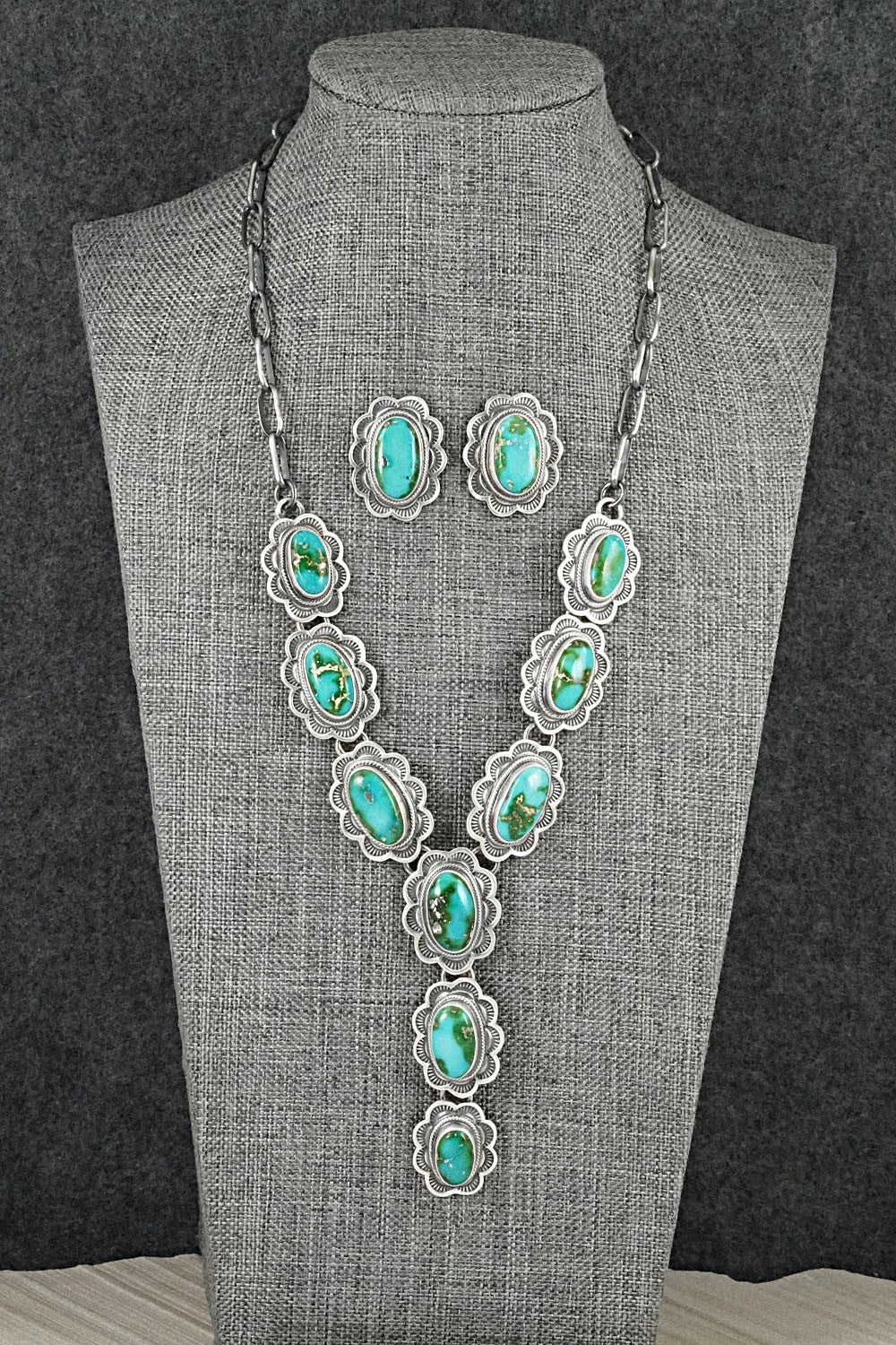 Turquoise & Sterling Silver Necklace and Earrings Set - Randy Boyd