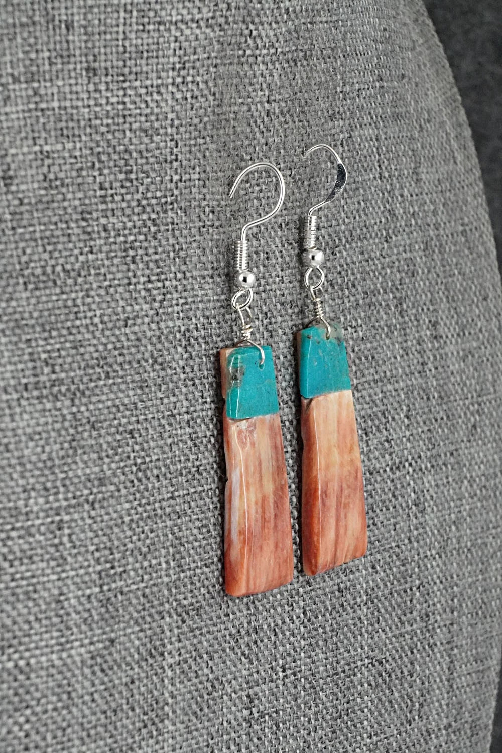 Spiny Oyster, Turquoise & Sterling Silver Earrings - Louise Pete