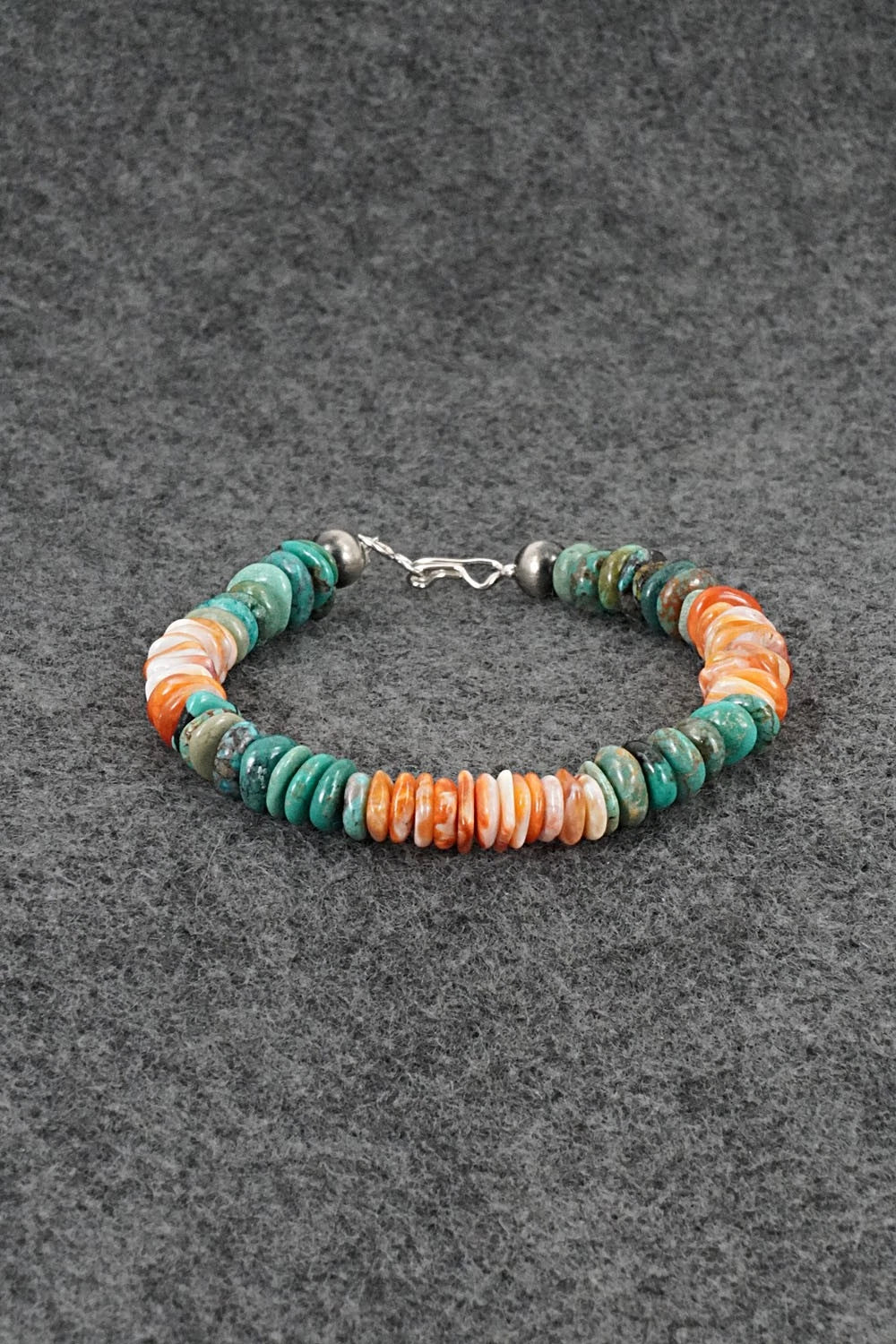 Turquoise, Spiny Oyster & Sterling Silver Bracelet - Doreen Jake