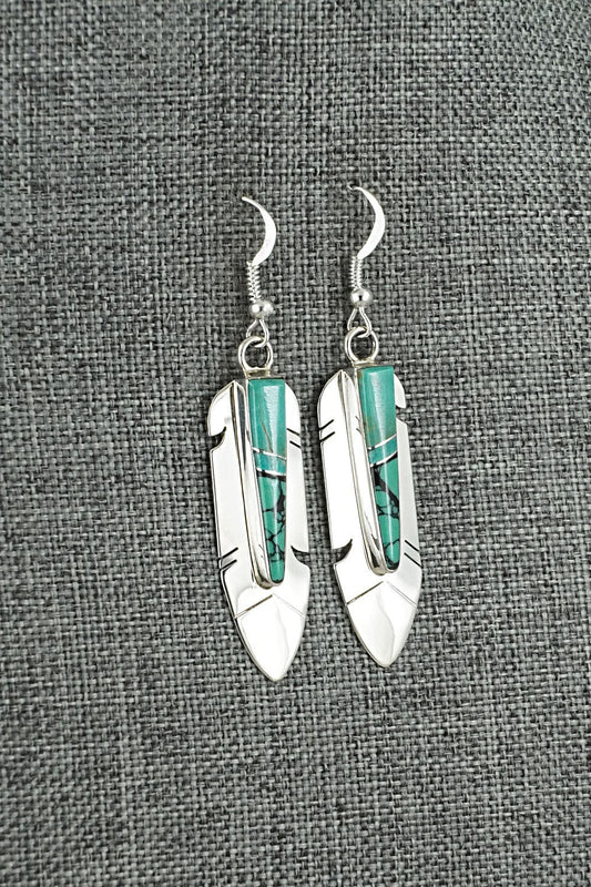 Turquoise, Onyx & Sterling Silver Earrings - Marilyn Yazzie