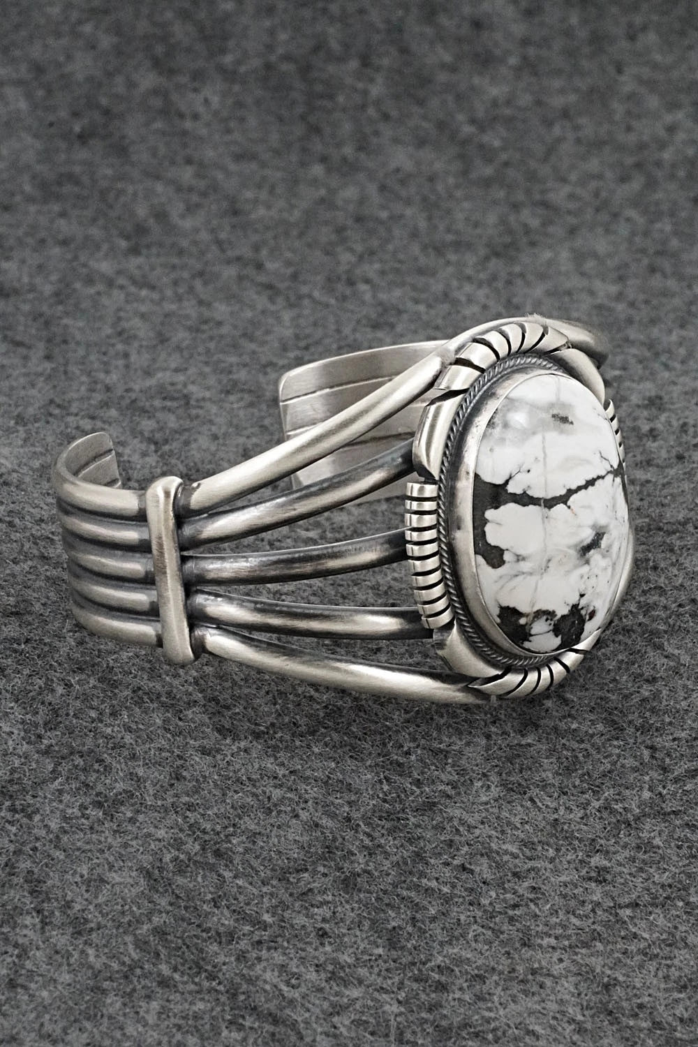 White Buffalo & Sterling Silver Bracelet - Mark Yazzie
