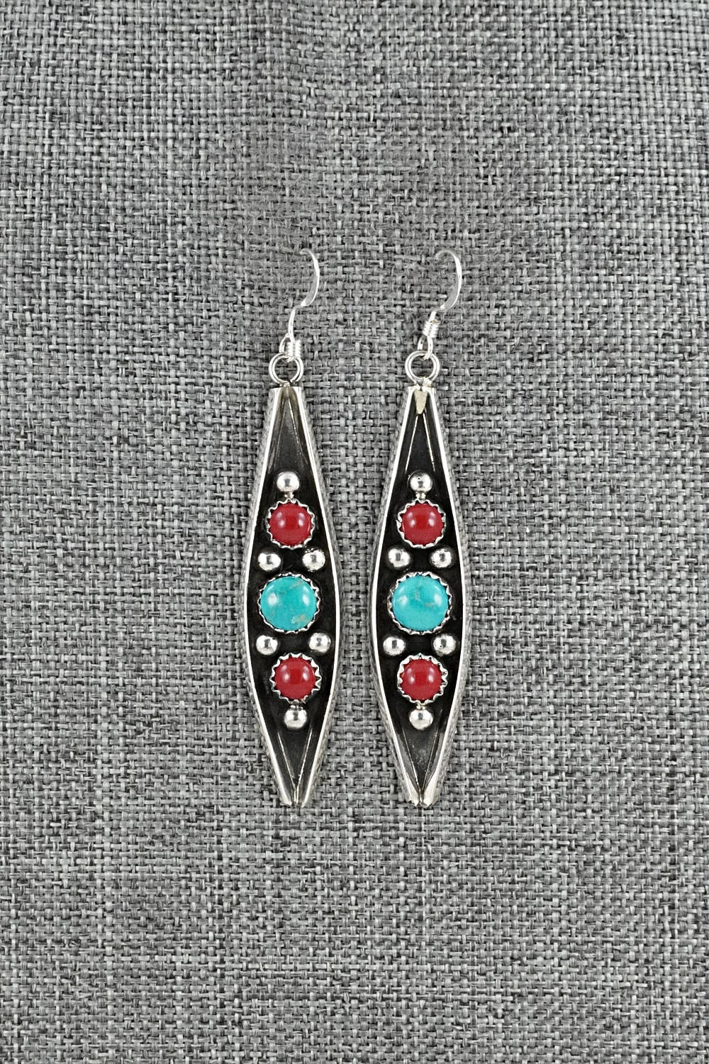 Turquoise, Coral & Sterling Silver Earrings - Paul Largo