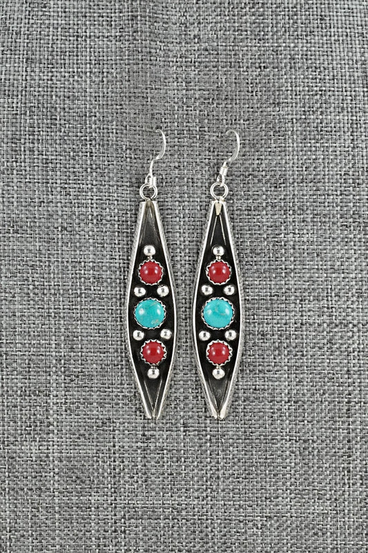 Turquoise, Coral & Sterling Silver Earrings - Paul Largo