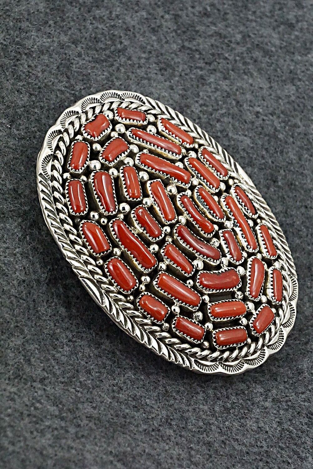 Coral & Sterling Silver Belt Buckle - Marlene Haley