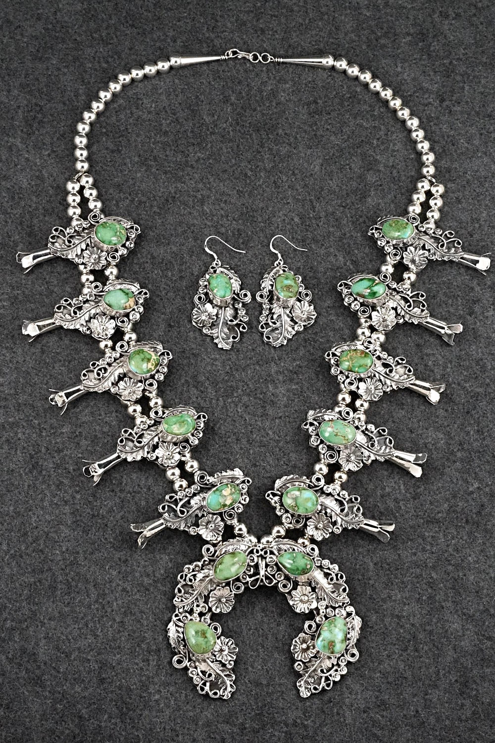 Turquoise & Sterling Silver Squash Blossom Set - Harry B. Yazzie