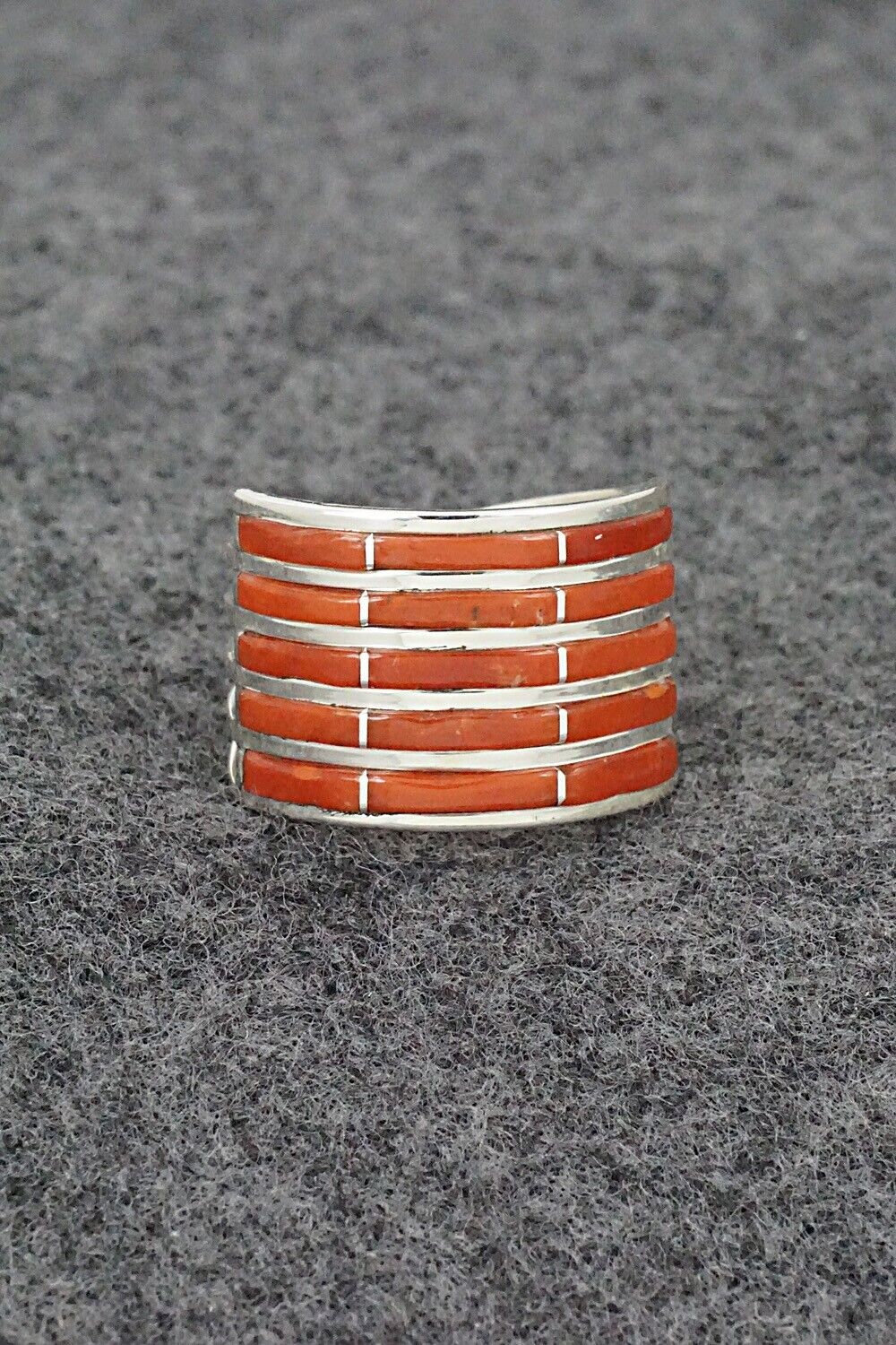 Coral & Sterling Silver Ring - Andrew Enrico - Size 8