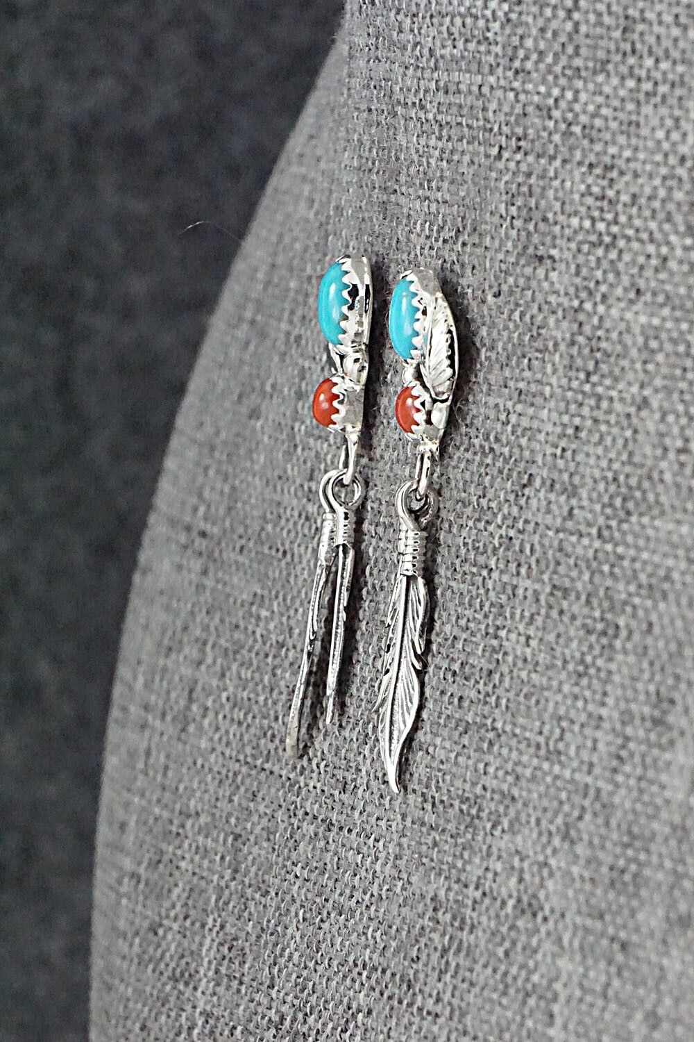 Turquoise, Coral & Sterling Silver Earrings - Annie Spencer