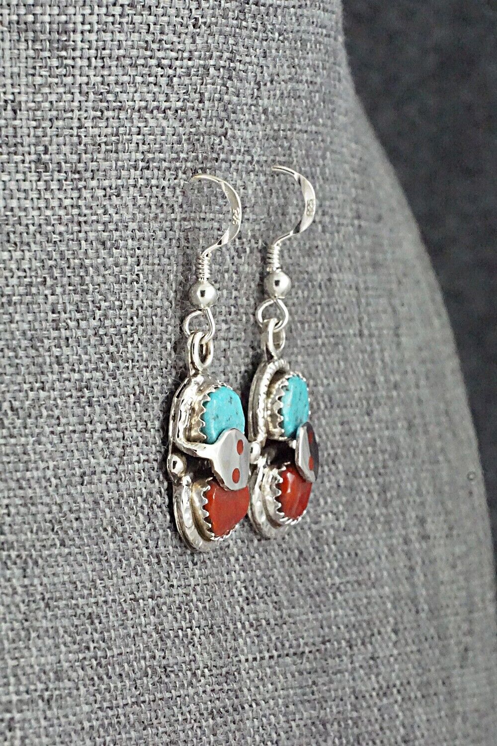 Turquoise, Coral & Sterling Silver Earrings - Joy Calavaza