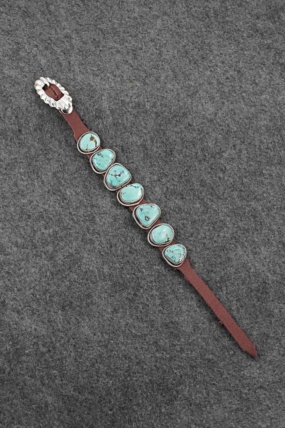 Turquoise, Sterling Silver & Leather Bracelet - Marlene Ramone