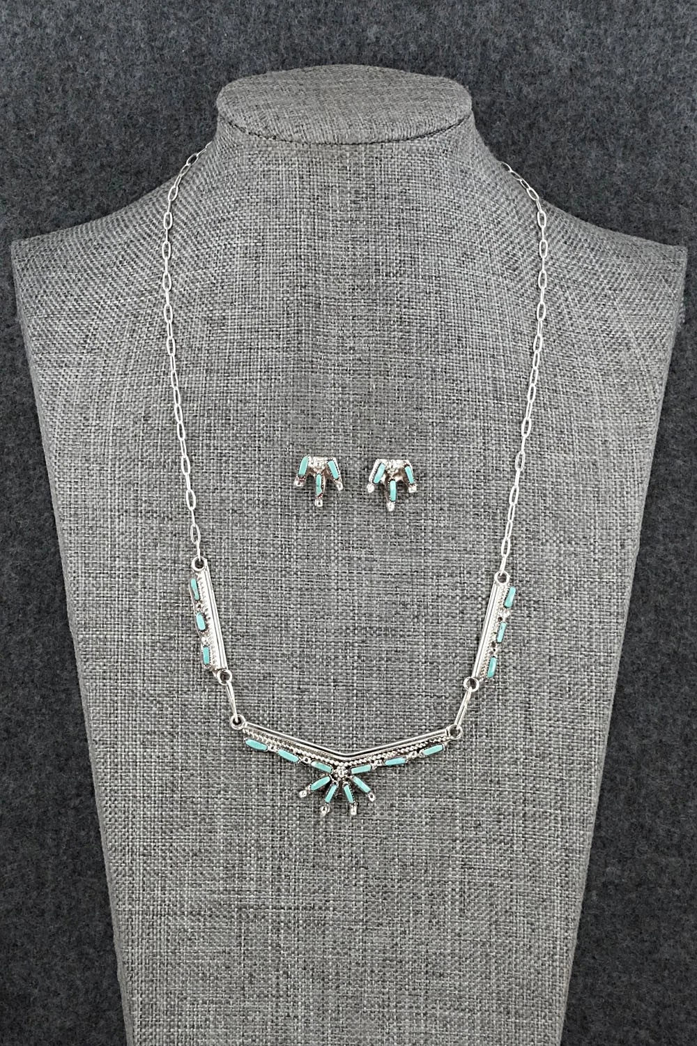 Turquoise & Sterling Silver Necklace and Earrings Set - Veronica Yawakia
