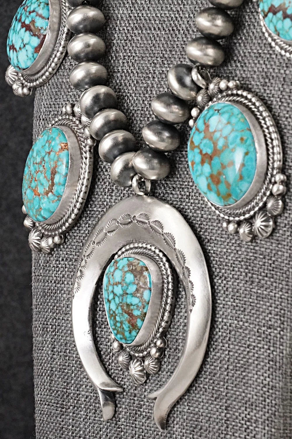 Turquoise & Sterling Silver Squash Blossom Necklace - Tom Lewis