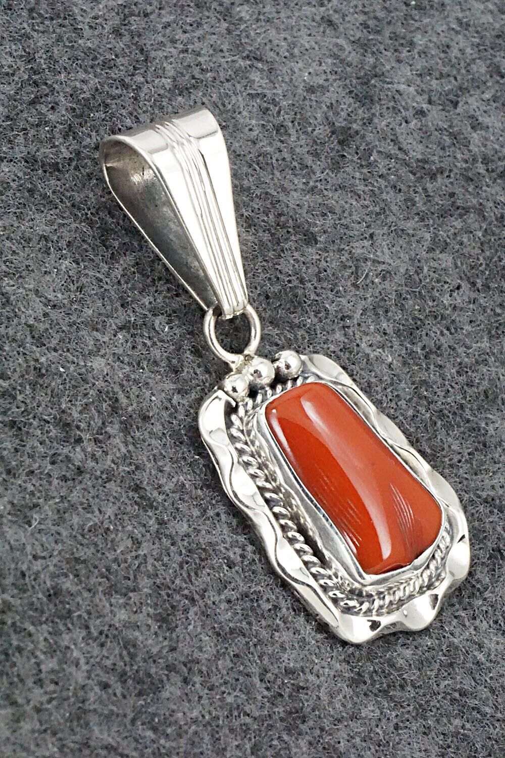 Coral & Sterling Silver Pendant - Samuel Yellowhair