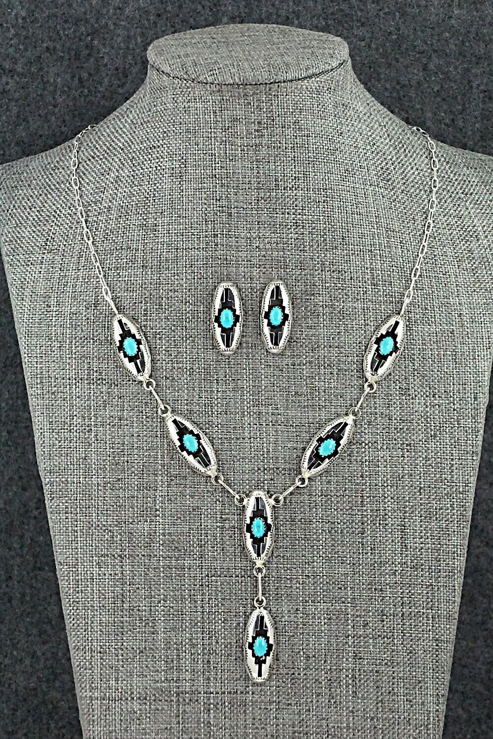Turquoise & Sterling Silver Necklace and Earrings Set - Felix Perry