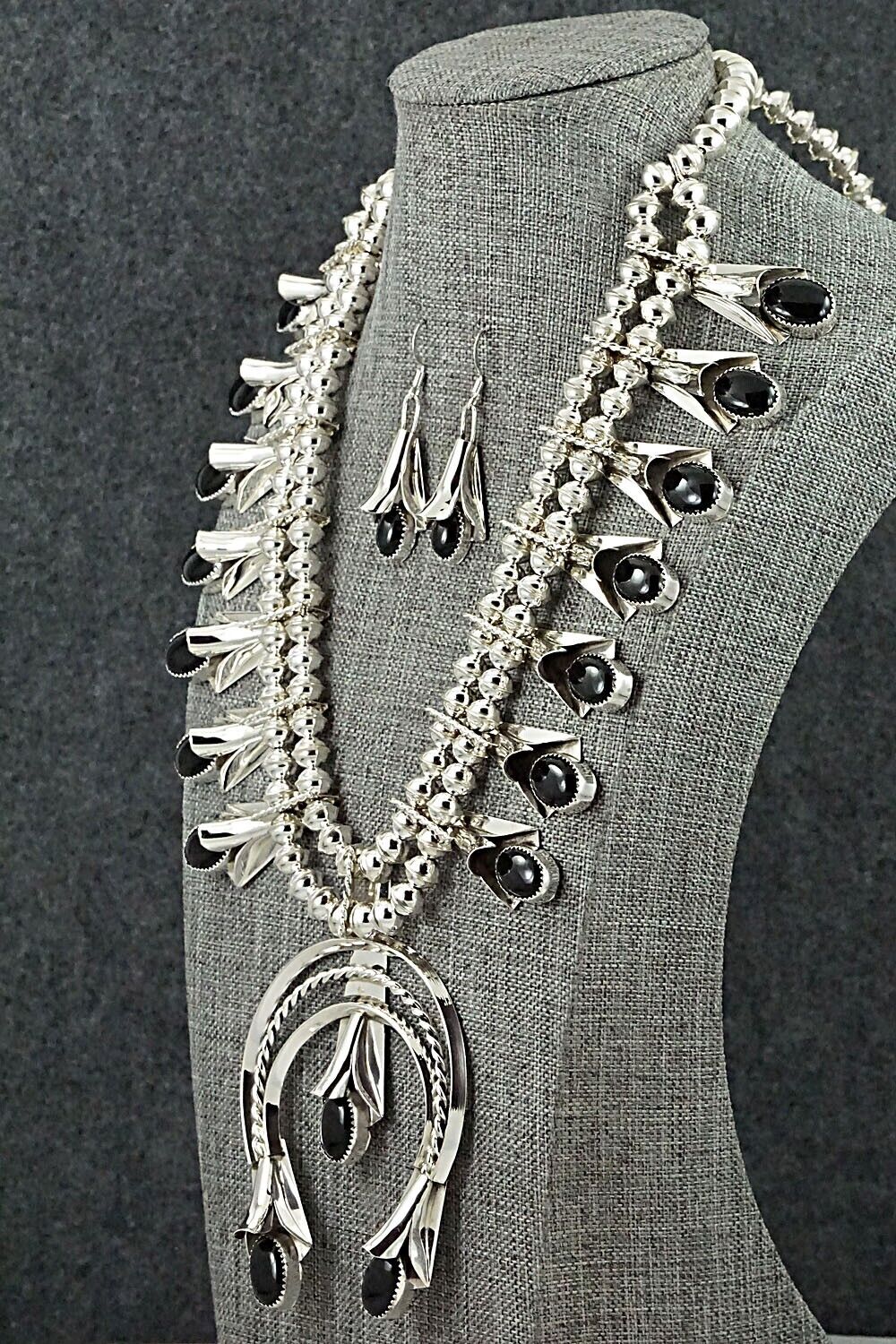 Onyx & Sterling Silver Squash Blossom Set - Louise Yazzie