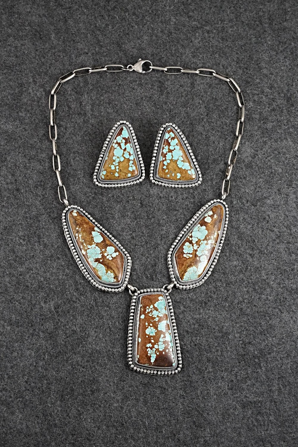 Turquoise & Sterling Silver Necklace and Earrings Set - Darrin Livingston