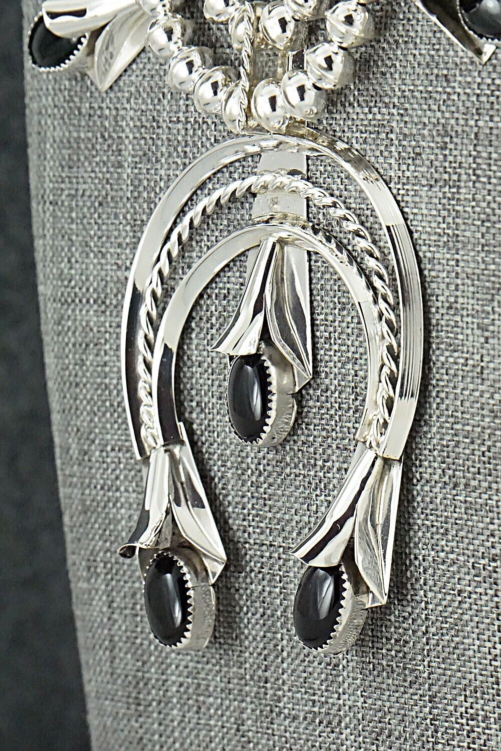 Onyx & Sterling Silver Squash Blossom Set - Louise Yazzie