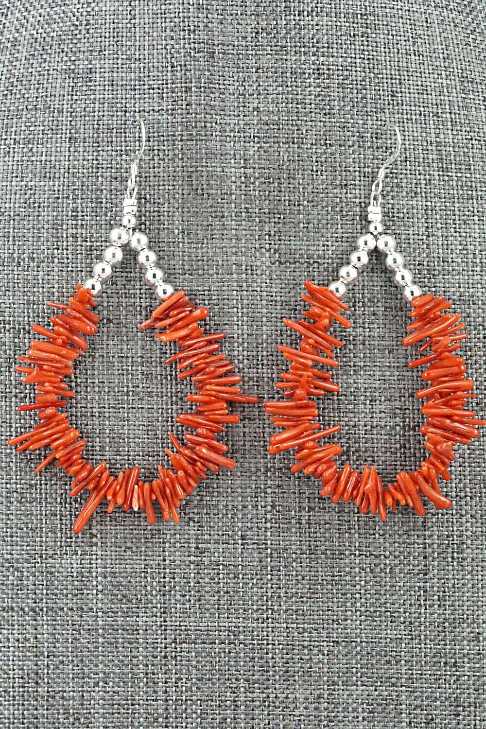 Coral & Sterling Silver Earrings - Doreen Jake