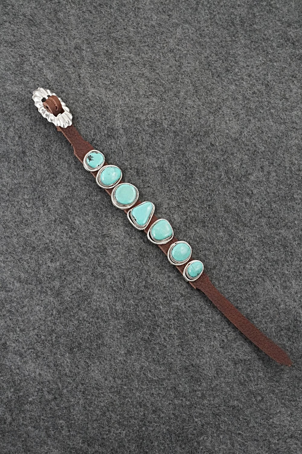 Turquoise, Sterling Silver & Leather Bracelet - Marlene Ramone