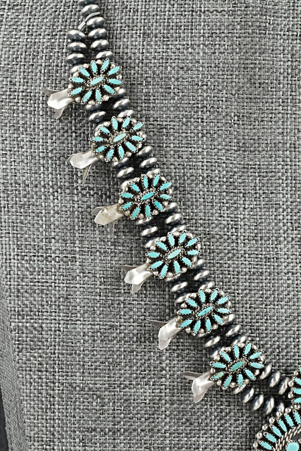Turquoise & Sterling Silver Mini Squash Blossom Set - Lorena Peina