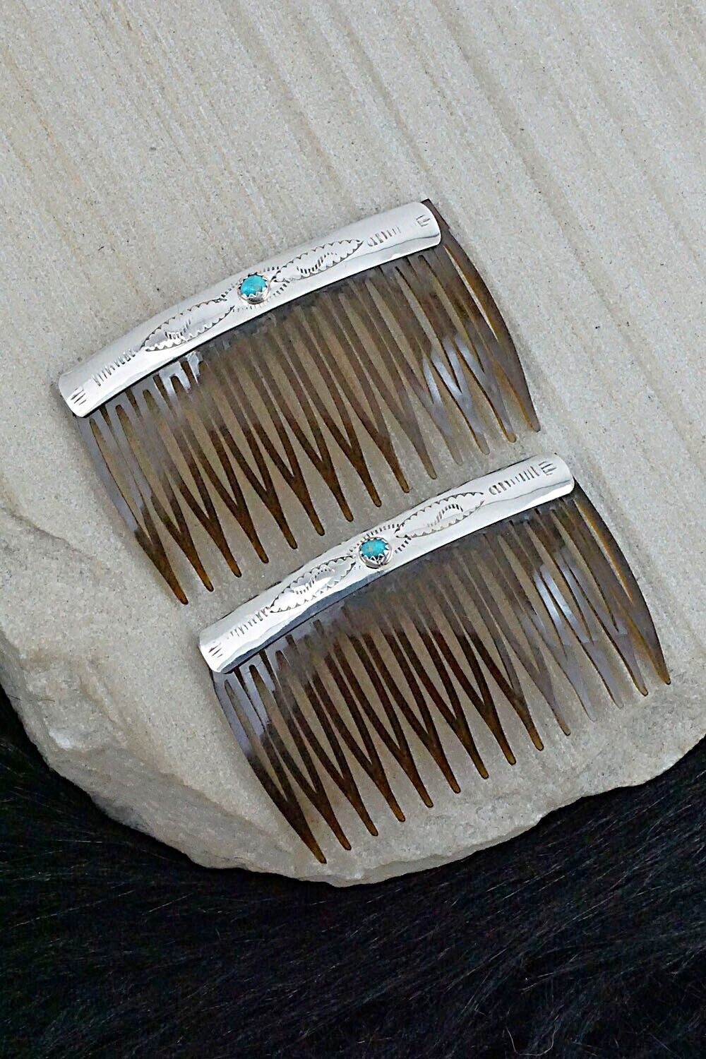 Turquoise & Sterling Silver Hair Combs - Randall Dalgai