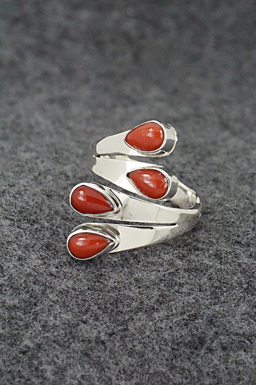 Coral & Sterling Silver Ring - Thomas Yazzie - Size 9