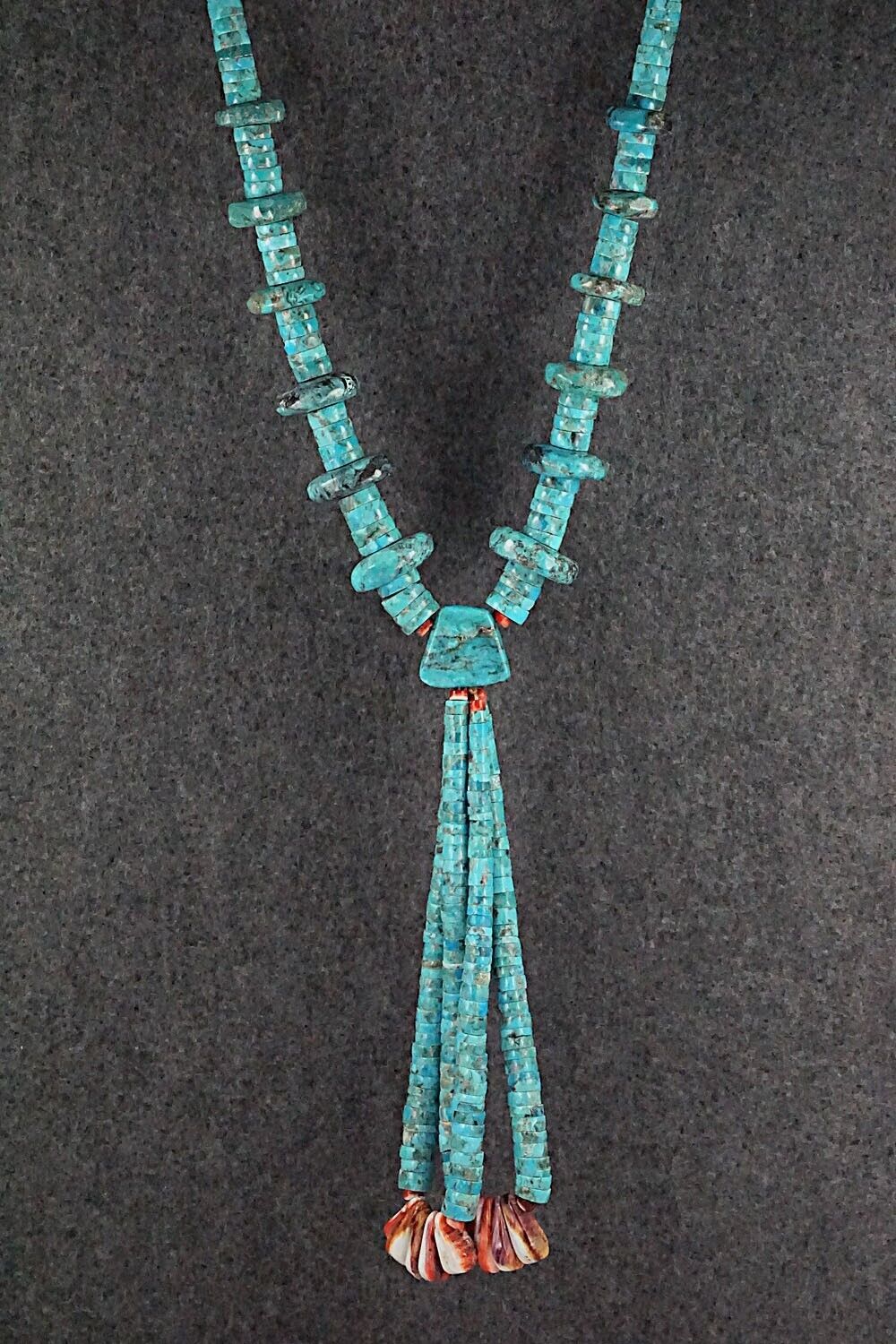 Spiny Oyster, Turquoise & Sterling Silver Necklace - Lupe Lovato