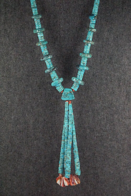 Spiny Oyster, Turquoise & Sterling Silver Necklace - Lupe Lovato