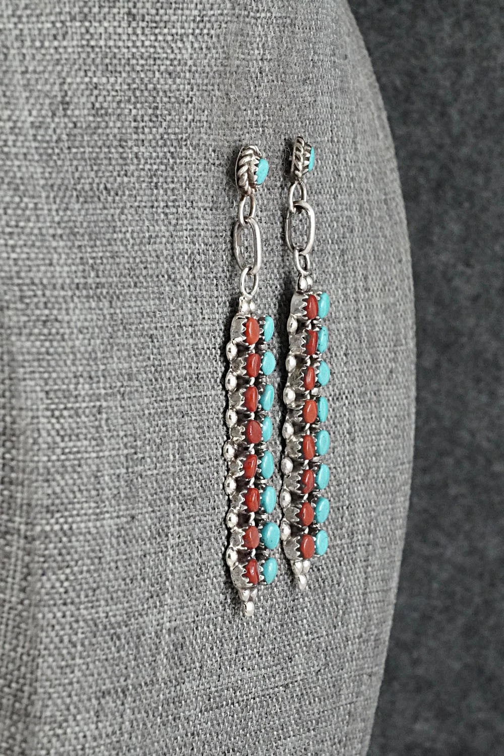 Turquoise, Coral & Sterling Silver Earrings - Jean Paisano