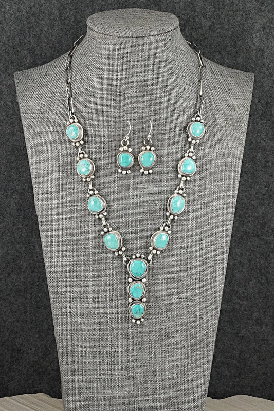Turquoise & Sterling Silver Necklace and Earrings Set - Paul Livingston