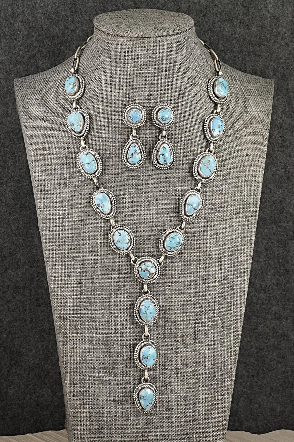 Turquoise & Sterling Silver Necklace and Earrings Set - Darrin Livingston