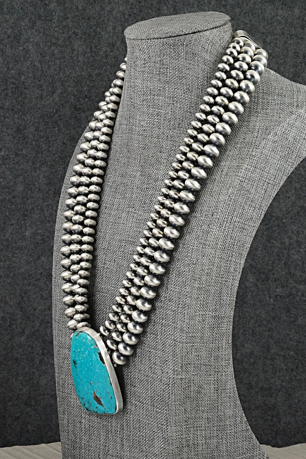 Turquoise & Sterling Silver Navajo Pearl Necklace - Gruber & Halwood