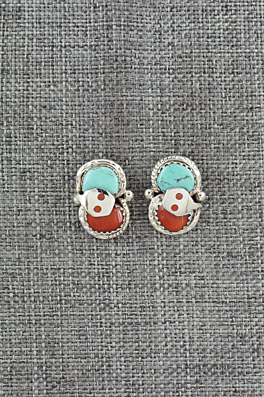 Turquoise, Coral & Sterling Silver Earrings - Joy Calavaza