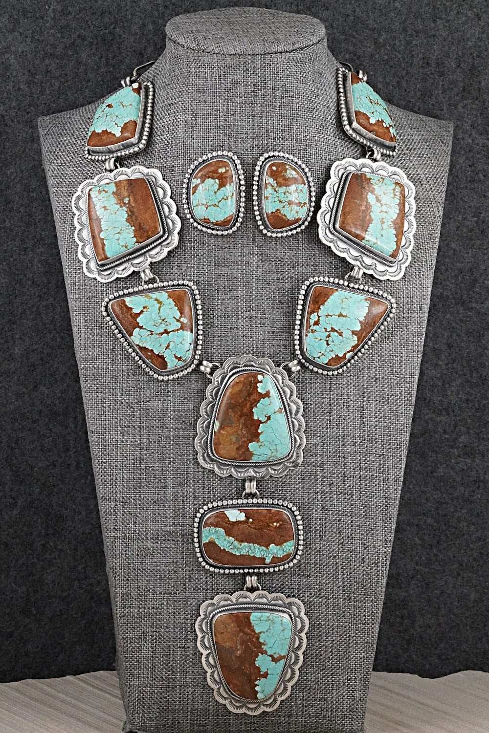 Turquoise & Sterling Silver Necklace and Earrings Set - Darrin Livingston