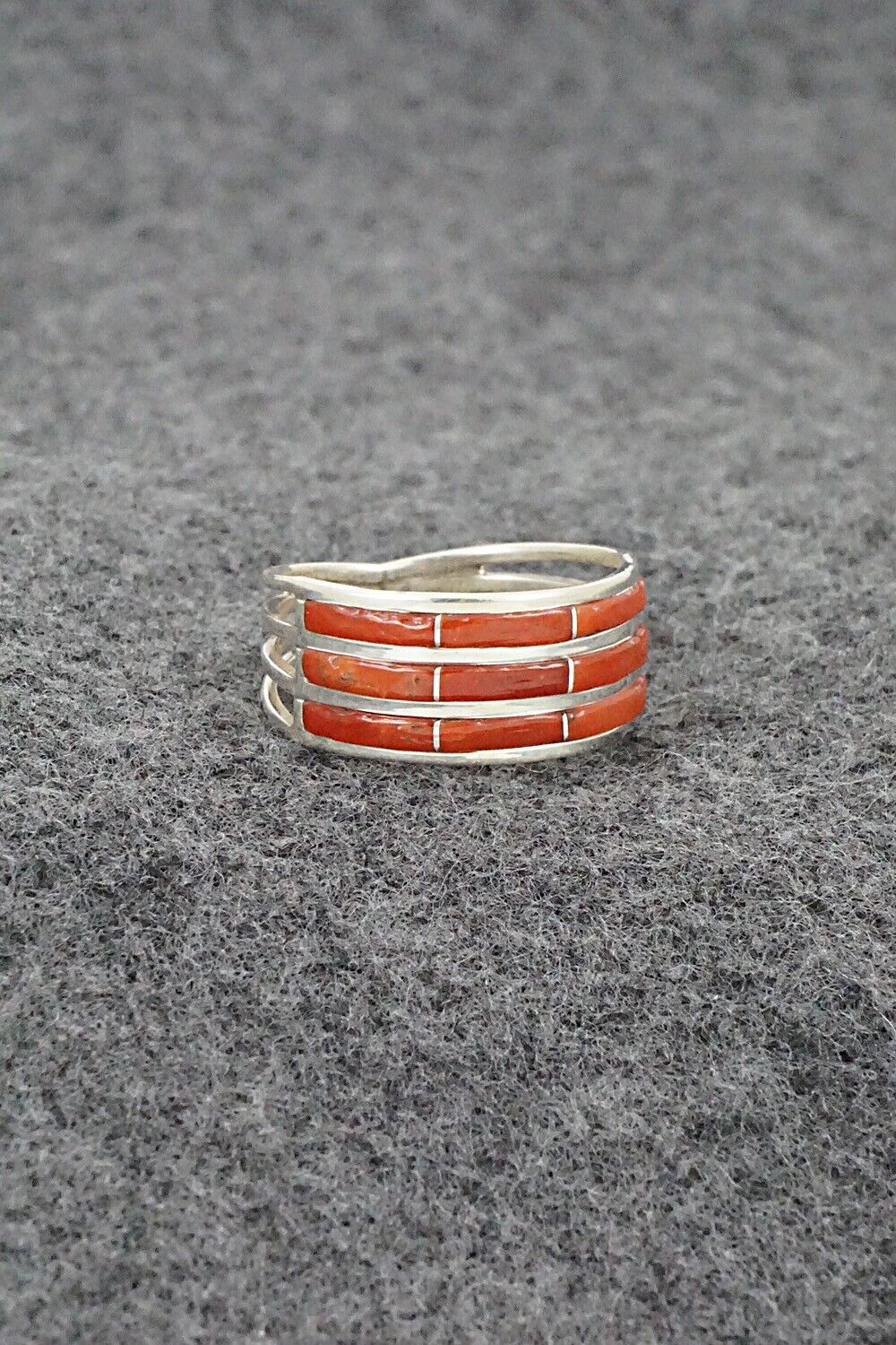 Coral & Sterling Silver Ring - Andrew Enrico - Size 8