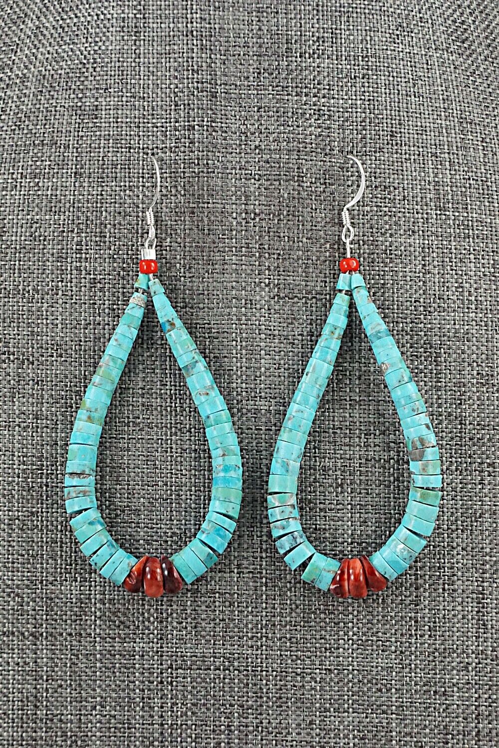 Spiny Oyster, Turquoise & Sterling Silver Earrings - Lupe Lovato