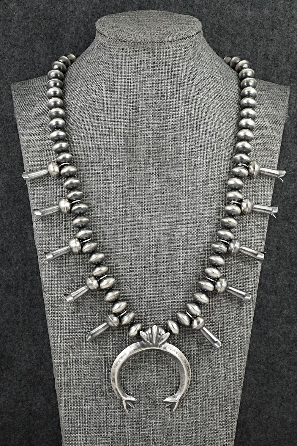 Sterling Silver Navajo Pearl Squash Blossom Necklace - Presley Haley