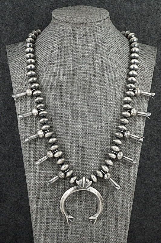 Sterling Silver Navajo Pearl Squash Blossom Necklace - Presley Haley