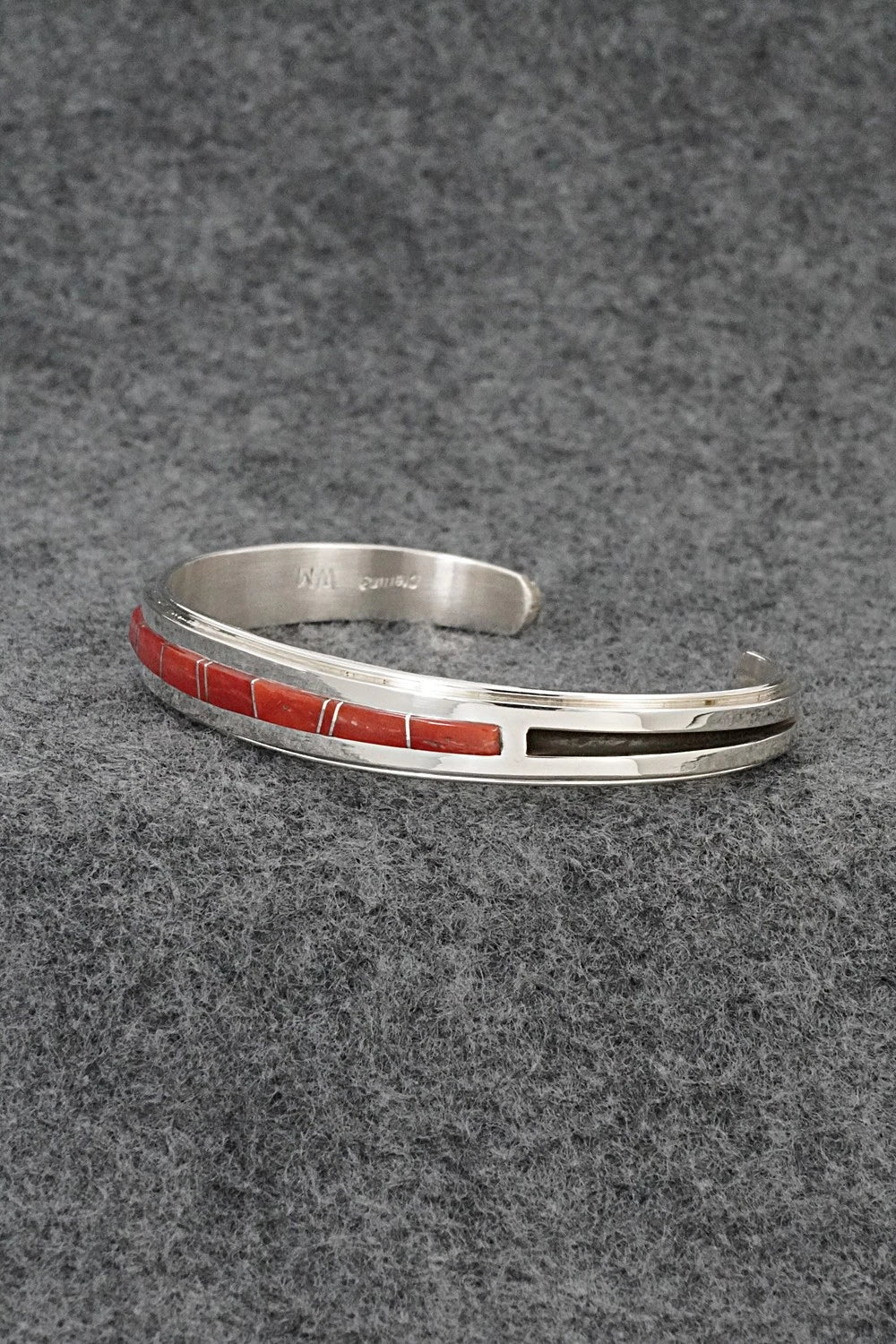 Coral Inlay & Sterling Silver Bracelet - Wilbert Muskett