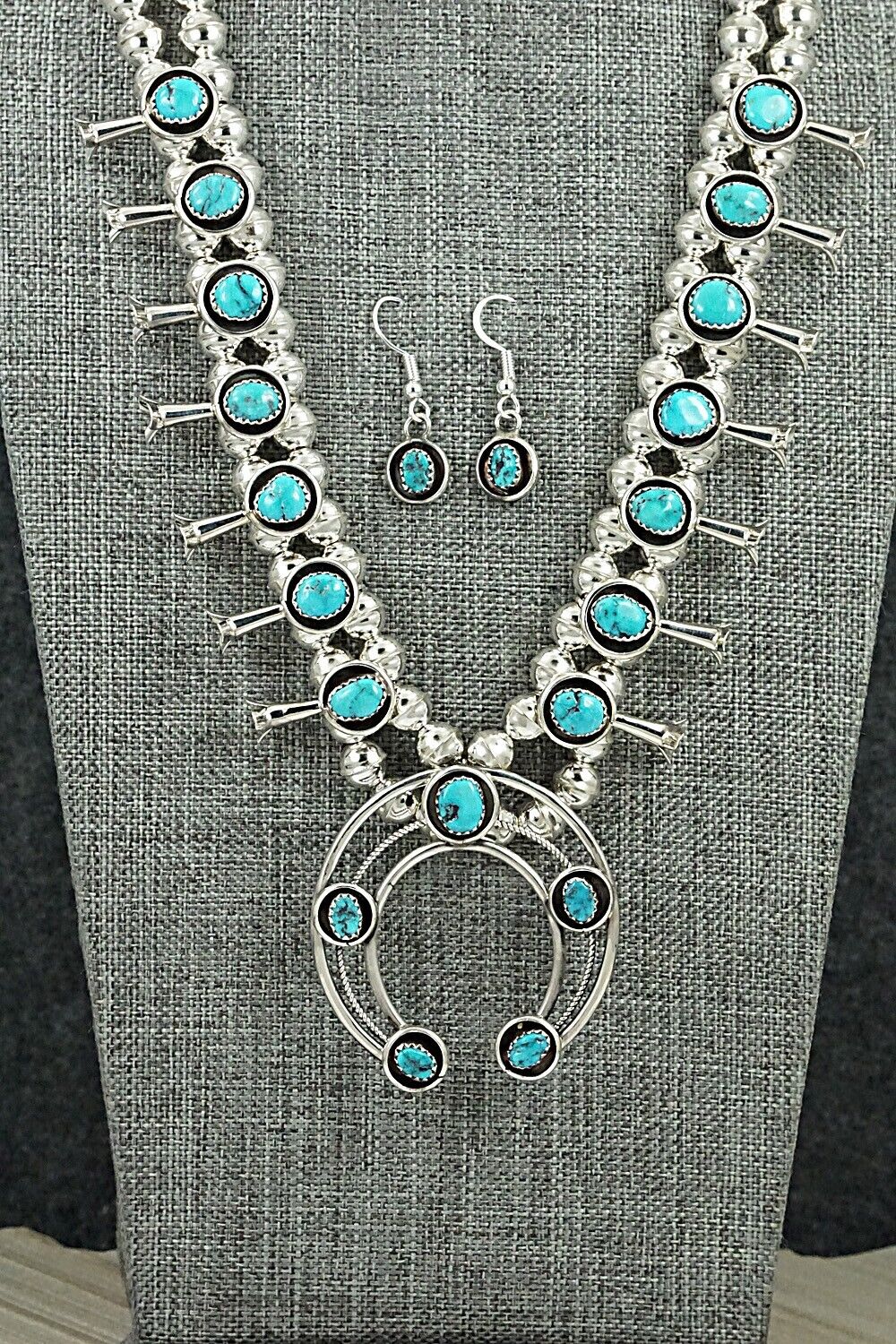 Turquoise & Sterling Silver Squash Blossom Set - Phil Garcia