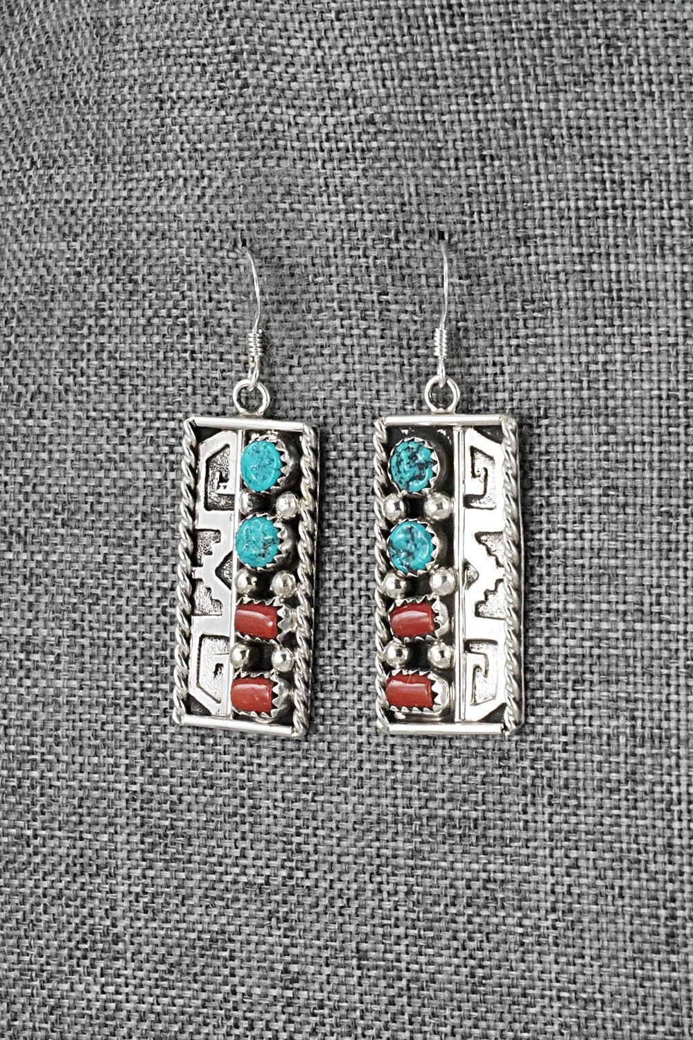 Turquoise, Coral & Sterling Silver Earrings - Ronnie Spencer