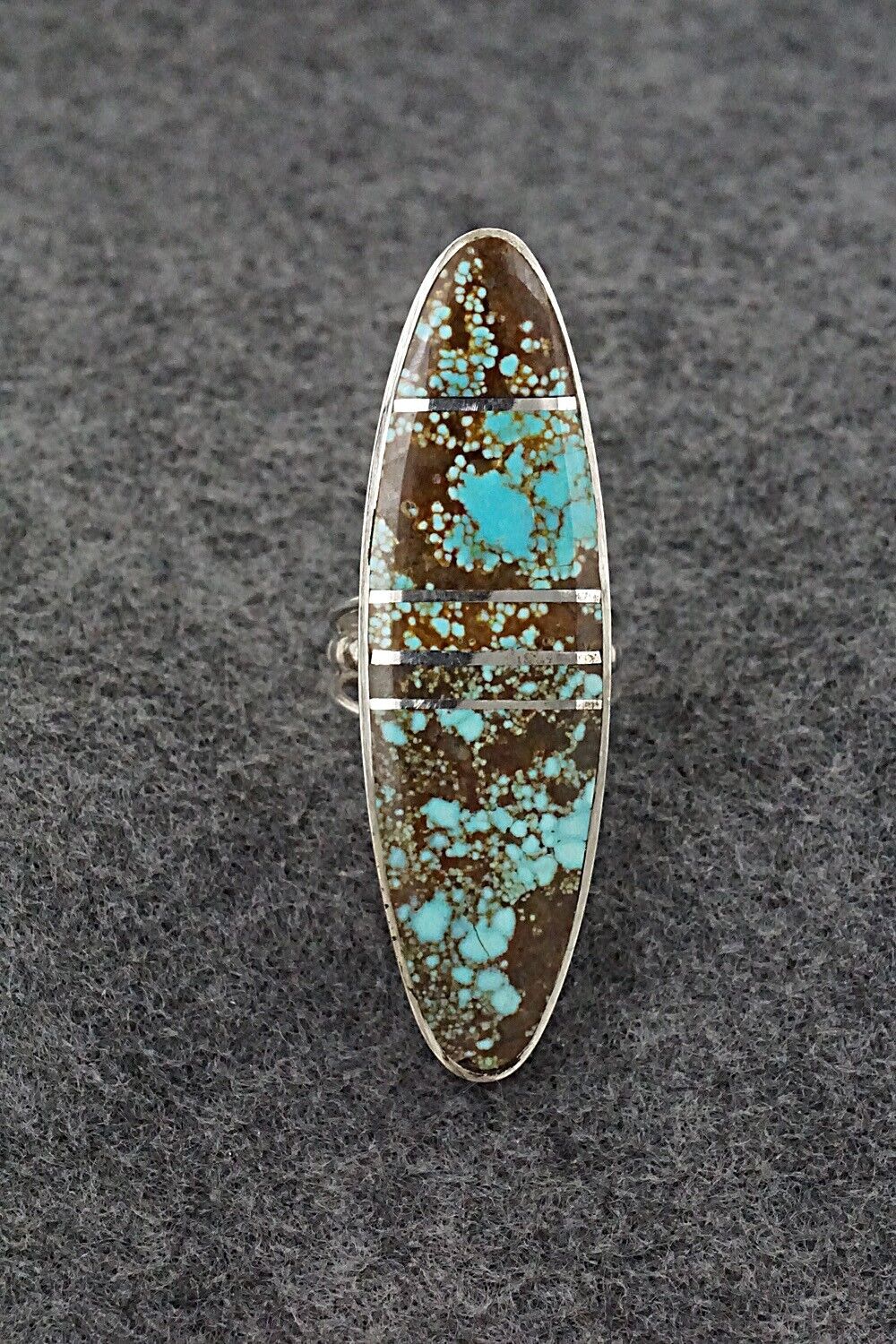 Turquoise & Sterling Silver Inlay Ring - Harold Smith - Size 7.75