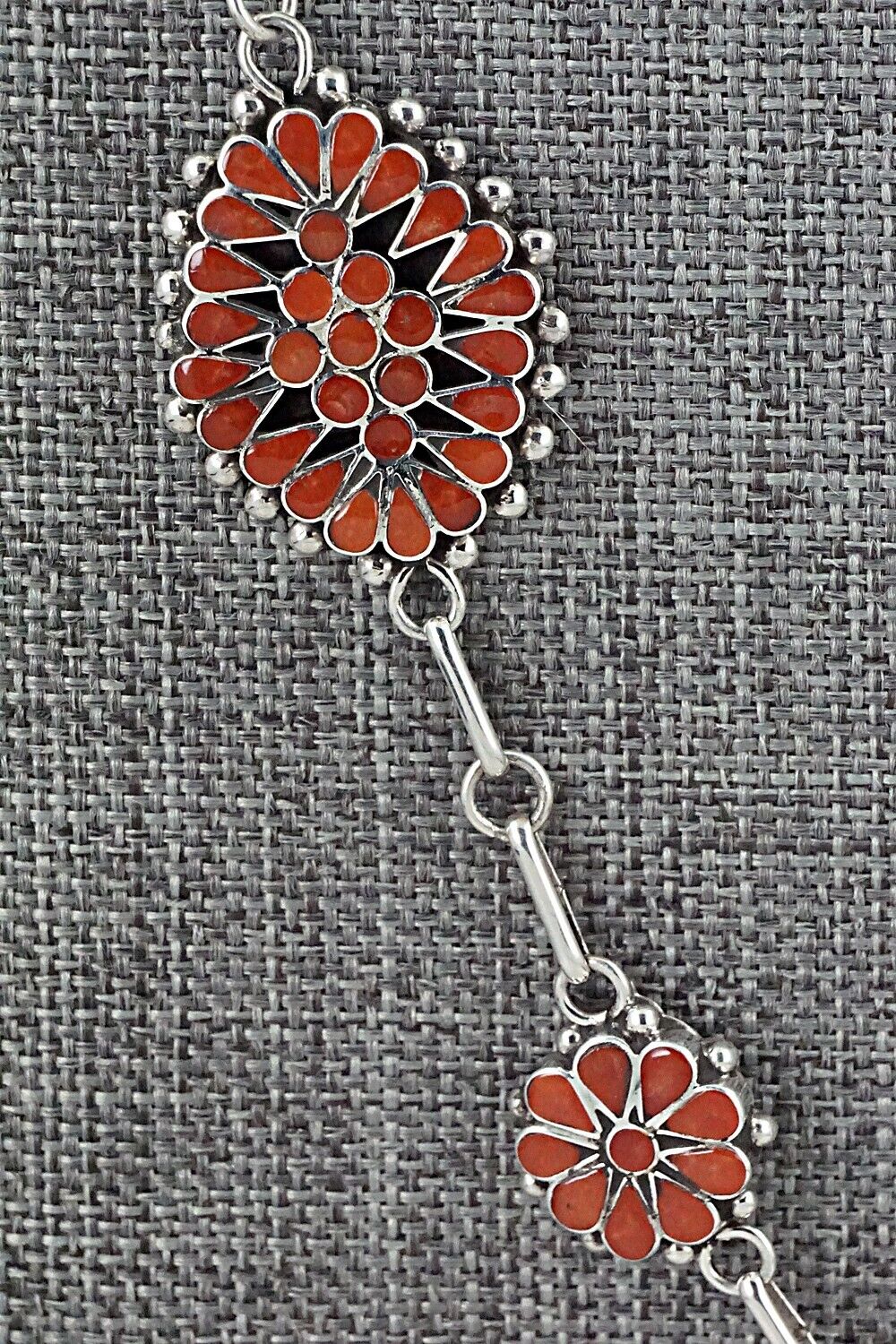 Coral & Sterling Silver Inlay Necklace - Michelle Peina