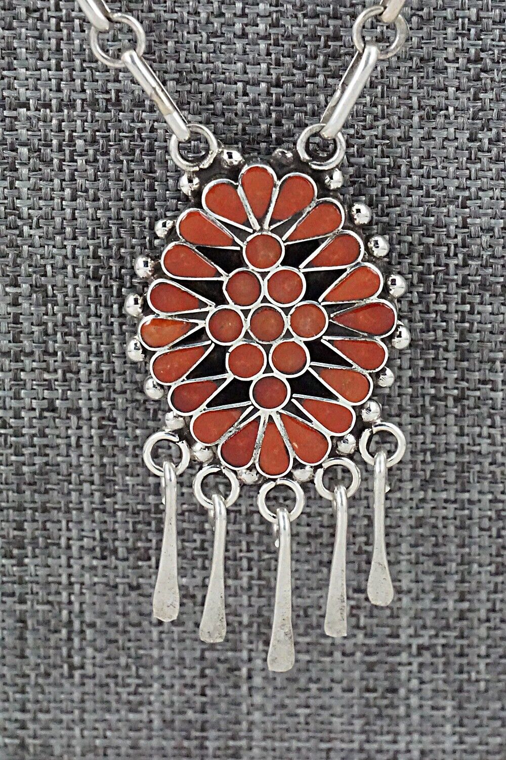 Coral & Sterling Silver Inlay Necklace - Michelle Peina