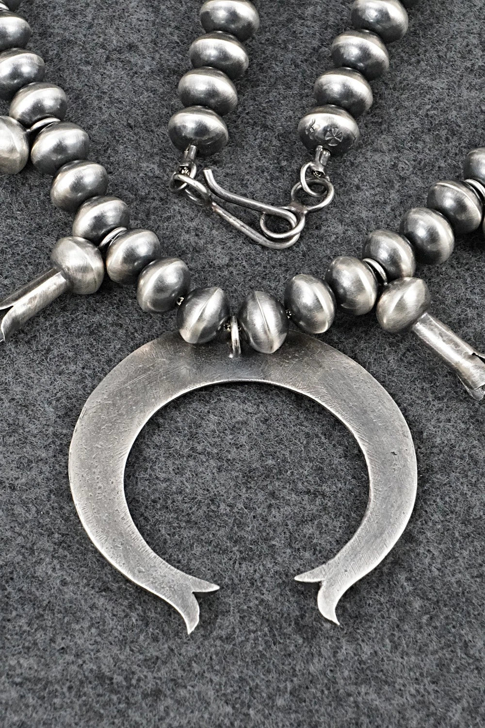 Sterling Silver Navajo Pearl Squash Blossom Necklace - Presley Haley
