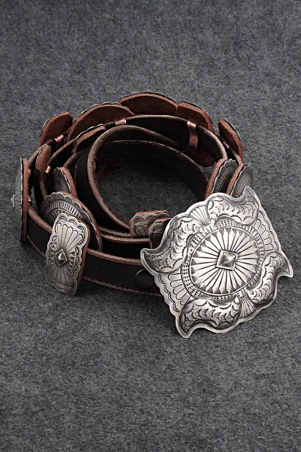 Sterling Silver & Leather Concho Belt - Dan Morgan