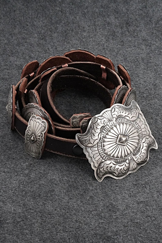 Sterling Silver & Leather Concho Belt - Dan Morgan