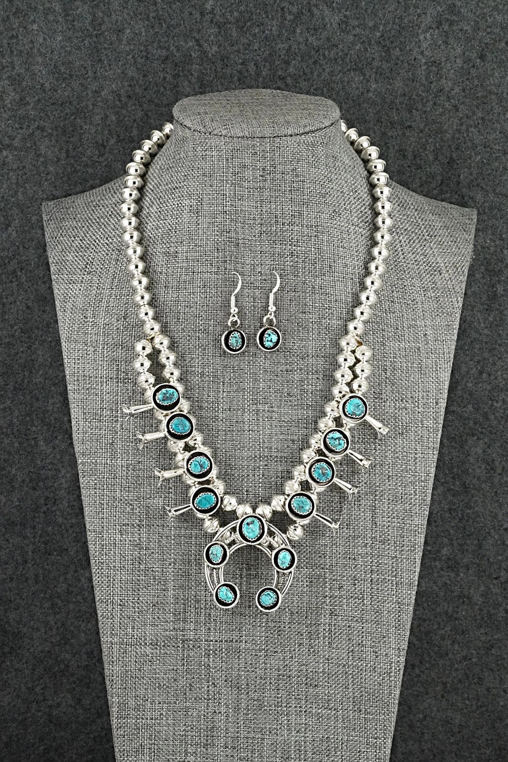 Turquoise & Sterling Silver Squash Blossom Set - Phil Garcia