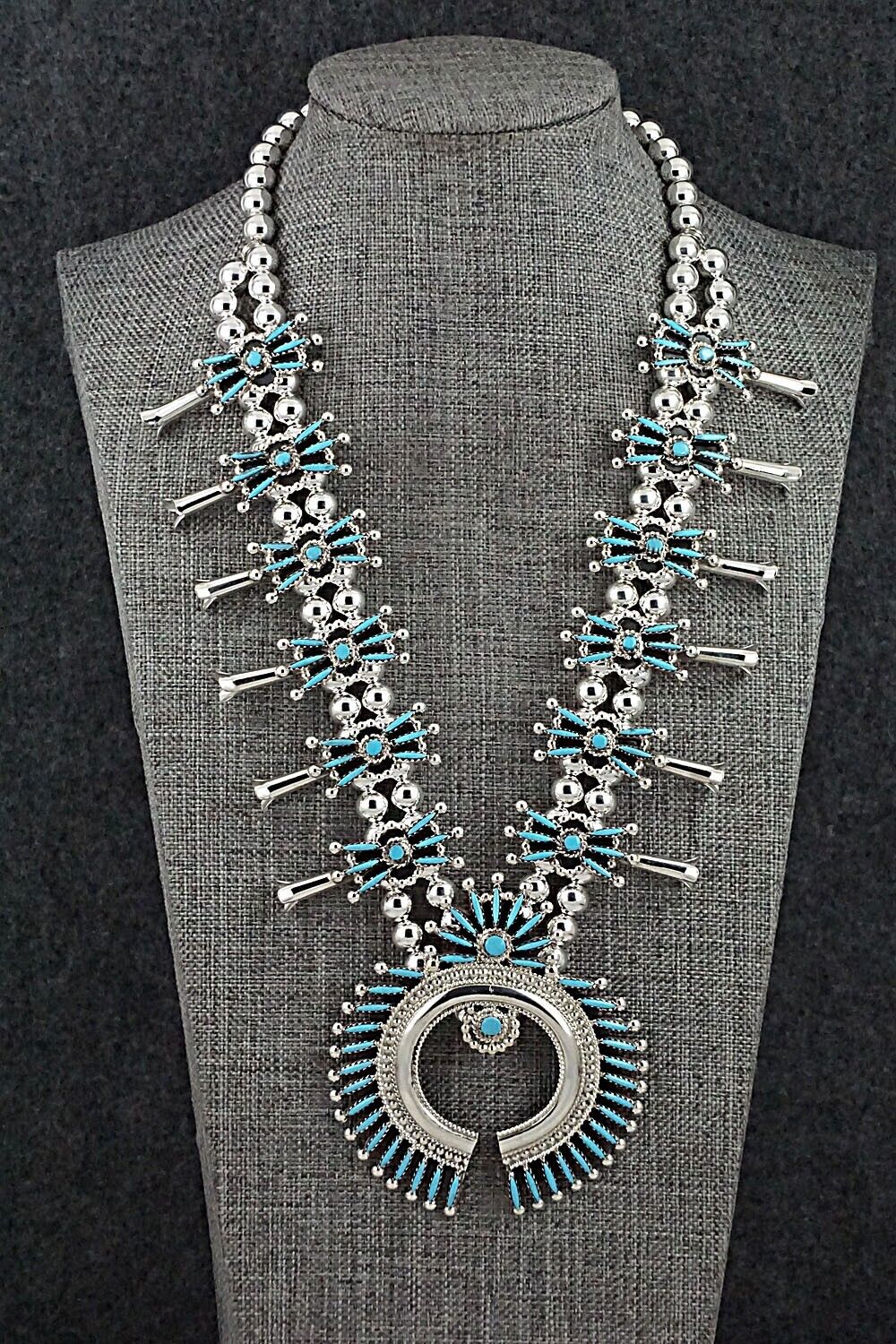 Turquoise & Sterling Silver Squash Blossom Set - Jack Etsate