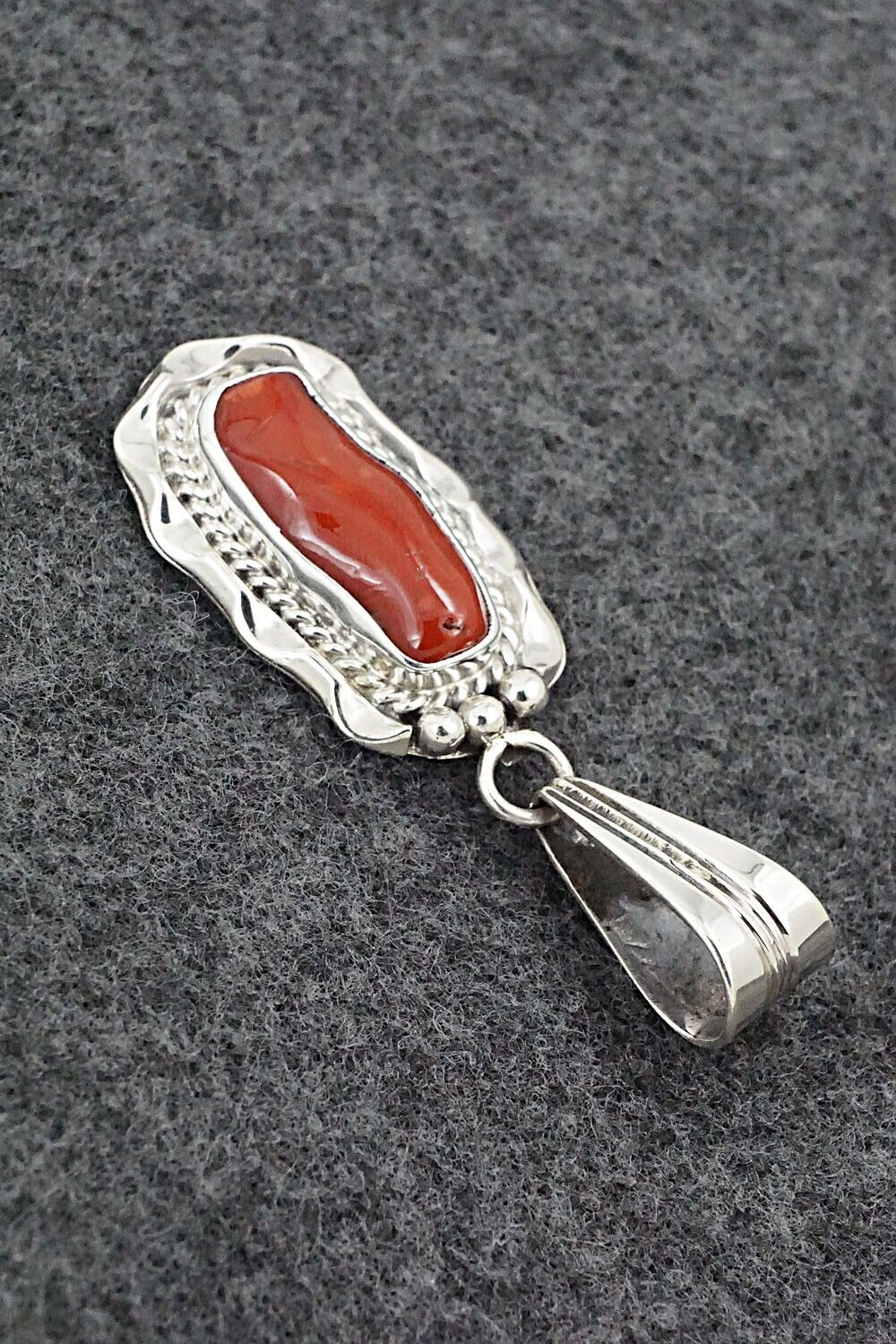 Coral & Sterling Silver Pendant - Samuel Yellowhair